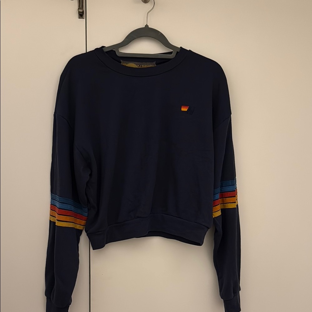 Navy Sweatshirt with Colorful Stripes